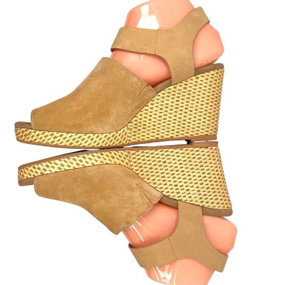 TOMS Tropez Wedge Platform Sandal 3 inch Heel in Honey Suede Leather Women's 8.5 - Picture 10 of 15